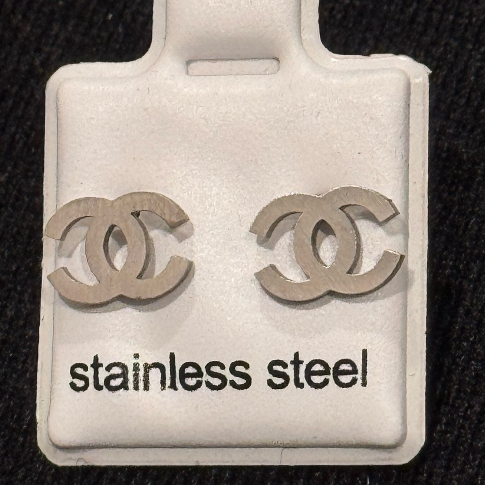 Fashion Jewelry Silver Stainless Steel Monogram Earrings .25 inch